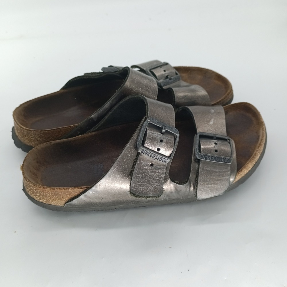 Birkenstock Arizona Silver Metallic Two Strap Sandals Mens 6 Womens 8 EU 39 s7 - Picture 4 of 8